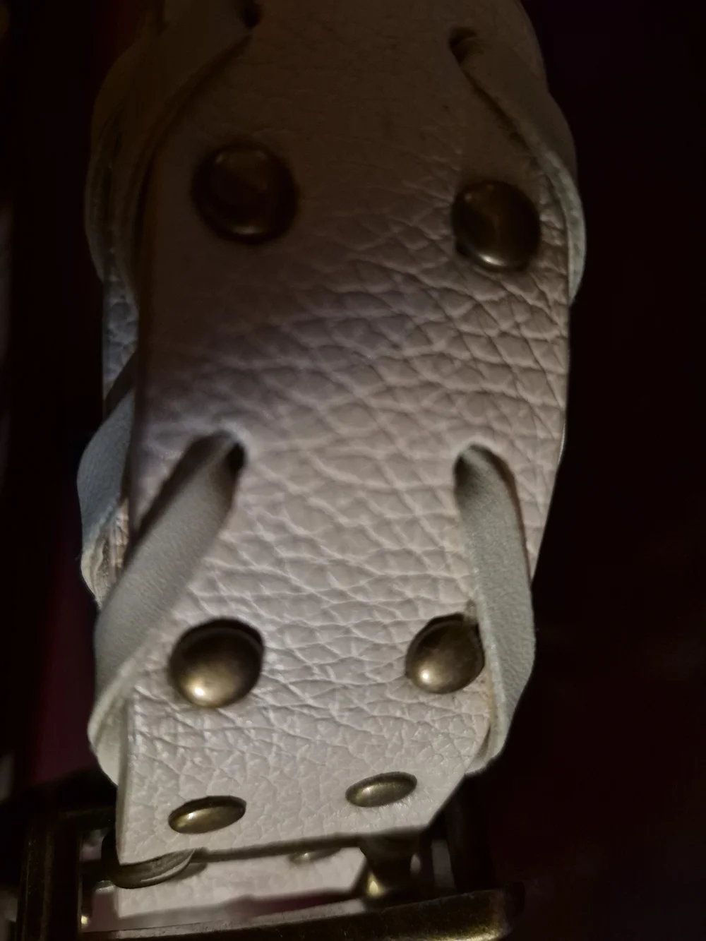 White Leather Belt with Antique Brass Twisted Buckle - Venus